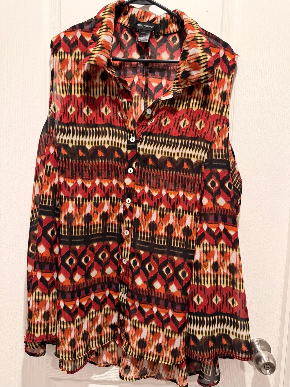 Ashley Stewart Boho Tribal Hi Low Blouse 22/24 Sheer Flowy Top Plus Size Fashion